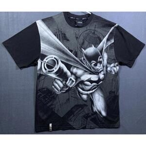 Vintage Y2K Batman Grappling AOP All Over Print T Shirt Lot 29 Size XXL Black